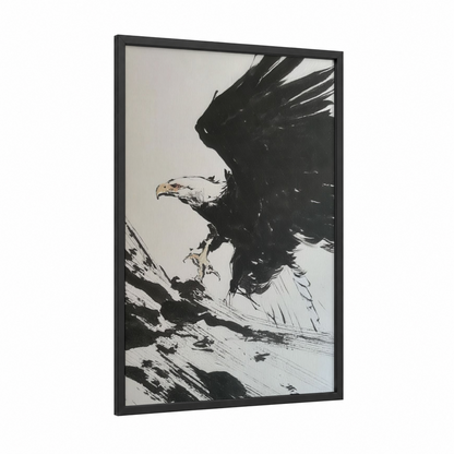 Majestic Eagle framed art print — black wood frame — black and white palette