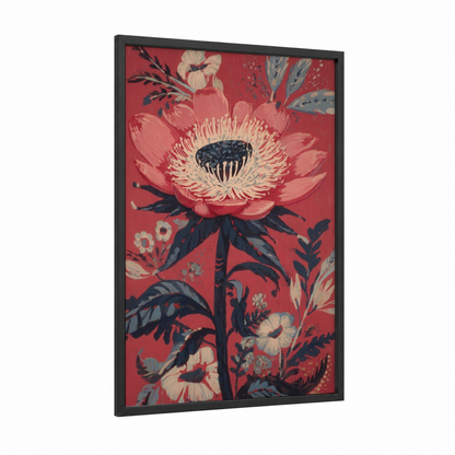 Coral Sea Anemone framed art print — black wood frame — maroon palette