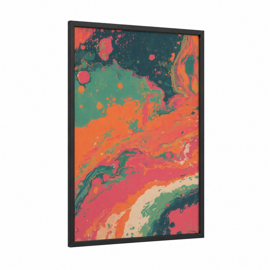 Cosmic Nebula framed art print — black wood frame — magenta and orange palette