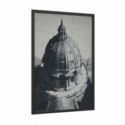 Classical Cathedral Dome framed art print — black wood frame — black and white and gray palette