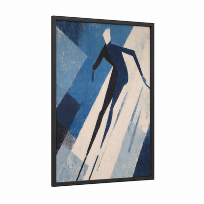 Ice Skating Figure framed art print — black wood frame — blue and white palette