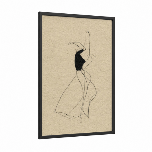 Dynamic Zumba Dancer framed art print — black wood frame — beige and black palette