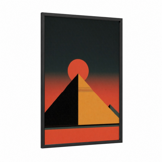 Crimson Pyramid framed monuments print — black wood frame — gold and red palette