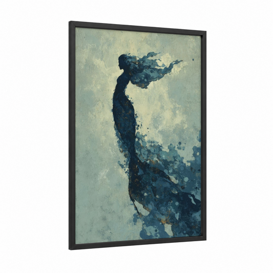 Ethereal Mermaid framed art print — black wood frame — blue and cream palette