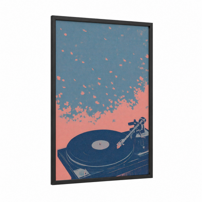 Dreamy Vinyl framed vinyl records print — black wood frame — blue and salmon pink palette