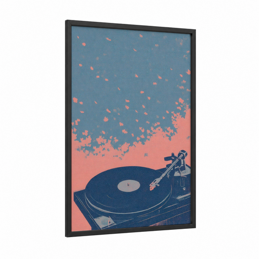 Dreamy Vinyl framed vinyl records print — black wood frame — blue and salmon pink palette