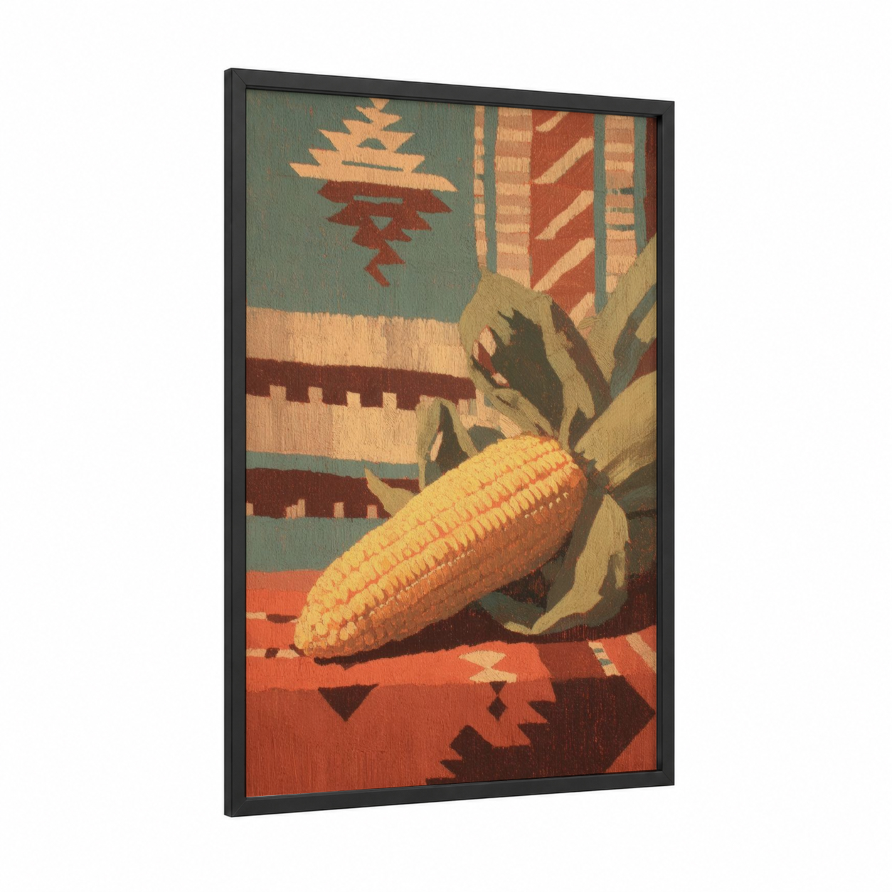 Kwanzaa Harvest framed art print — black wood frame — gold and red palette