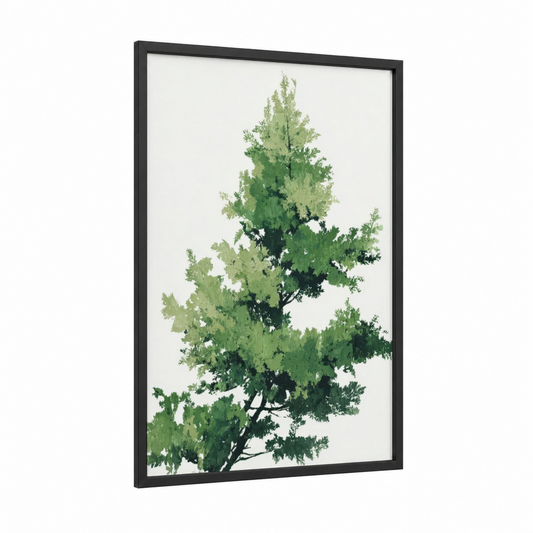 Verdant Bonsai framed bonsai tree print — black wood frame — light green and true green palette