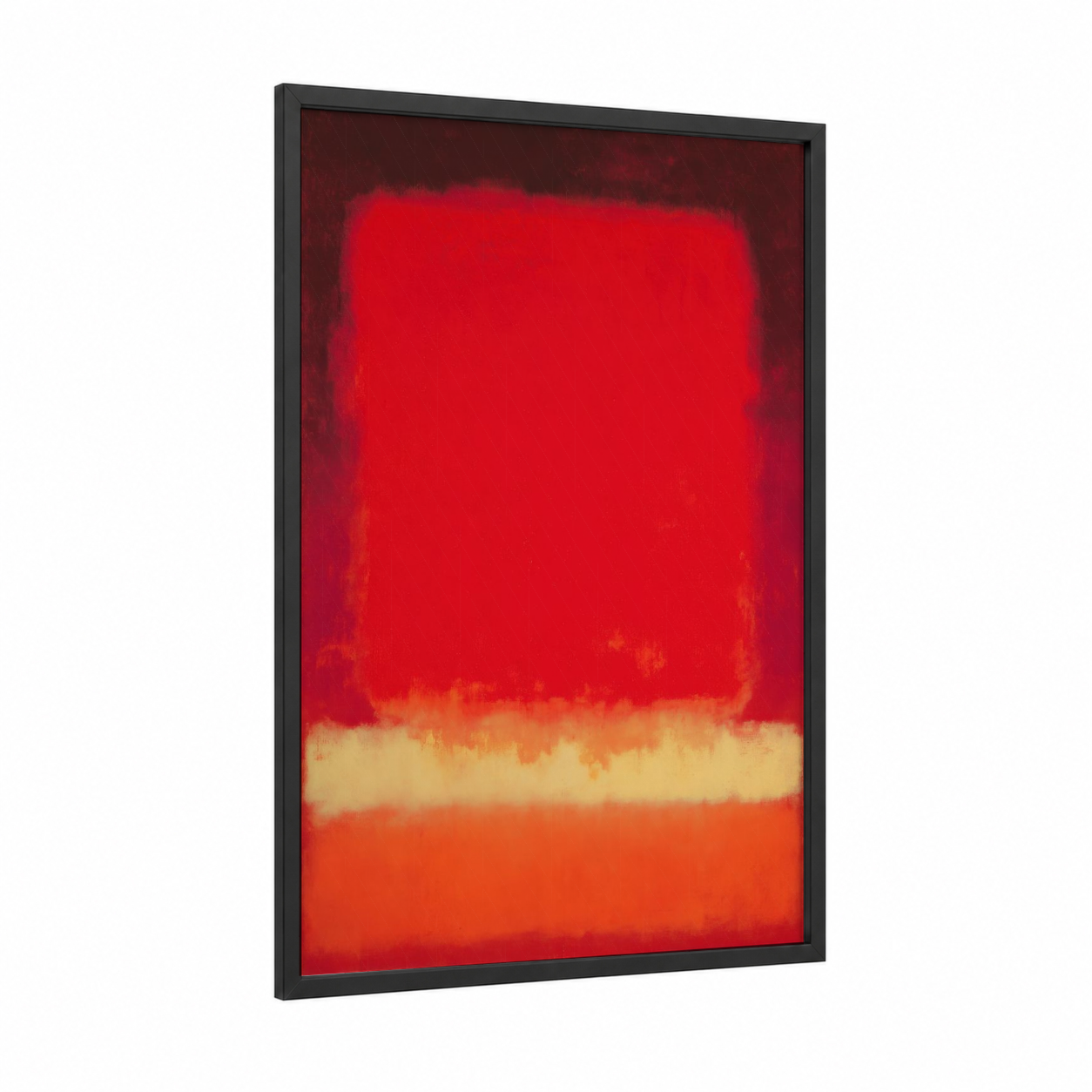 Crimson Horizon framed abstract expressionism print — black wood frame — red and peach palette