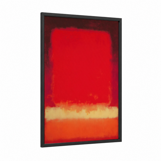 Crimson Horizon framed abstract expressionism print — black wood frame — red and peach palette