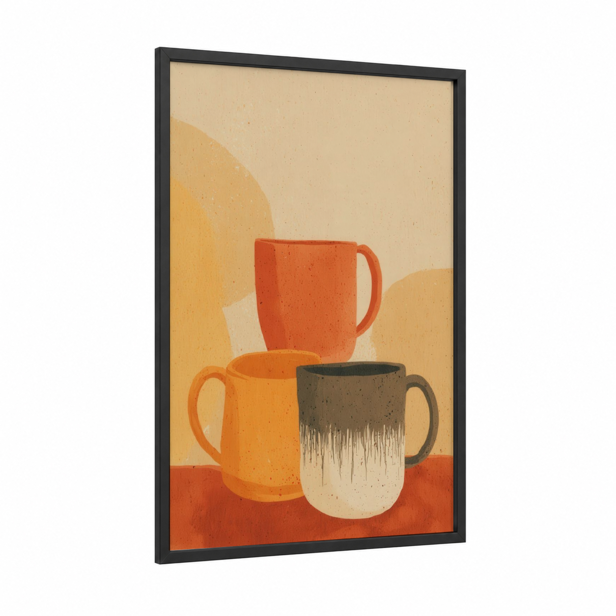 Warmth Coffee Trio framed kitchen utensils print — black wood frame — cream palette