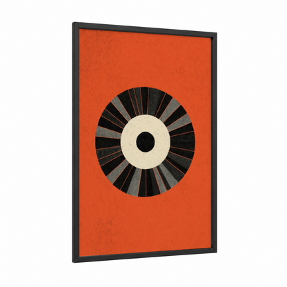 Crimson Roulette framed art print — black wood frame — red and black and white palette