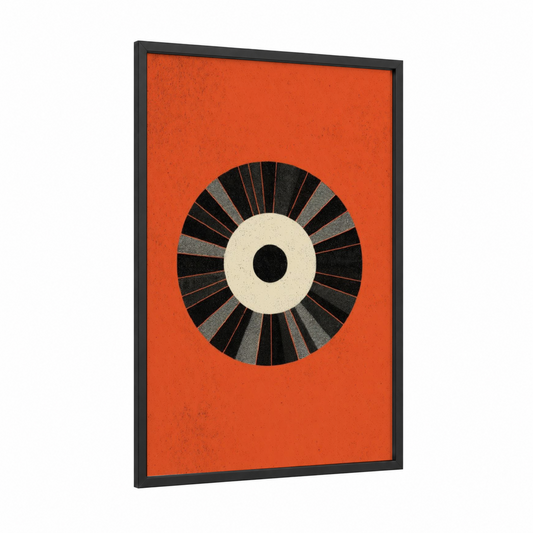 Crimson Roulette framed art print — black wood frame — red and black and white palette