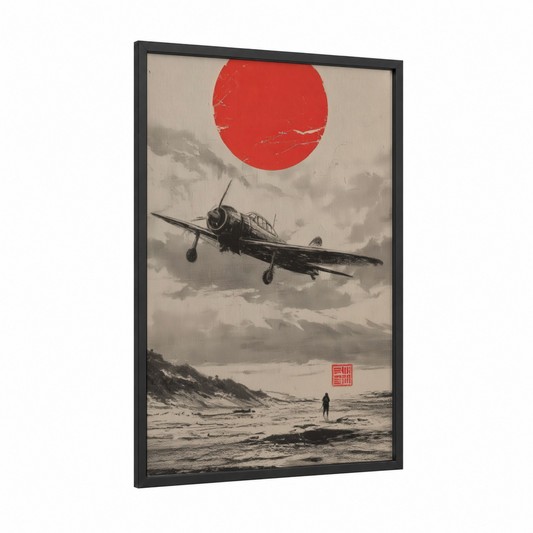 Crimson Sky Vintage framed vintage airplane print — black wood frame — red and black and white palette