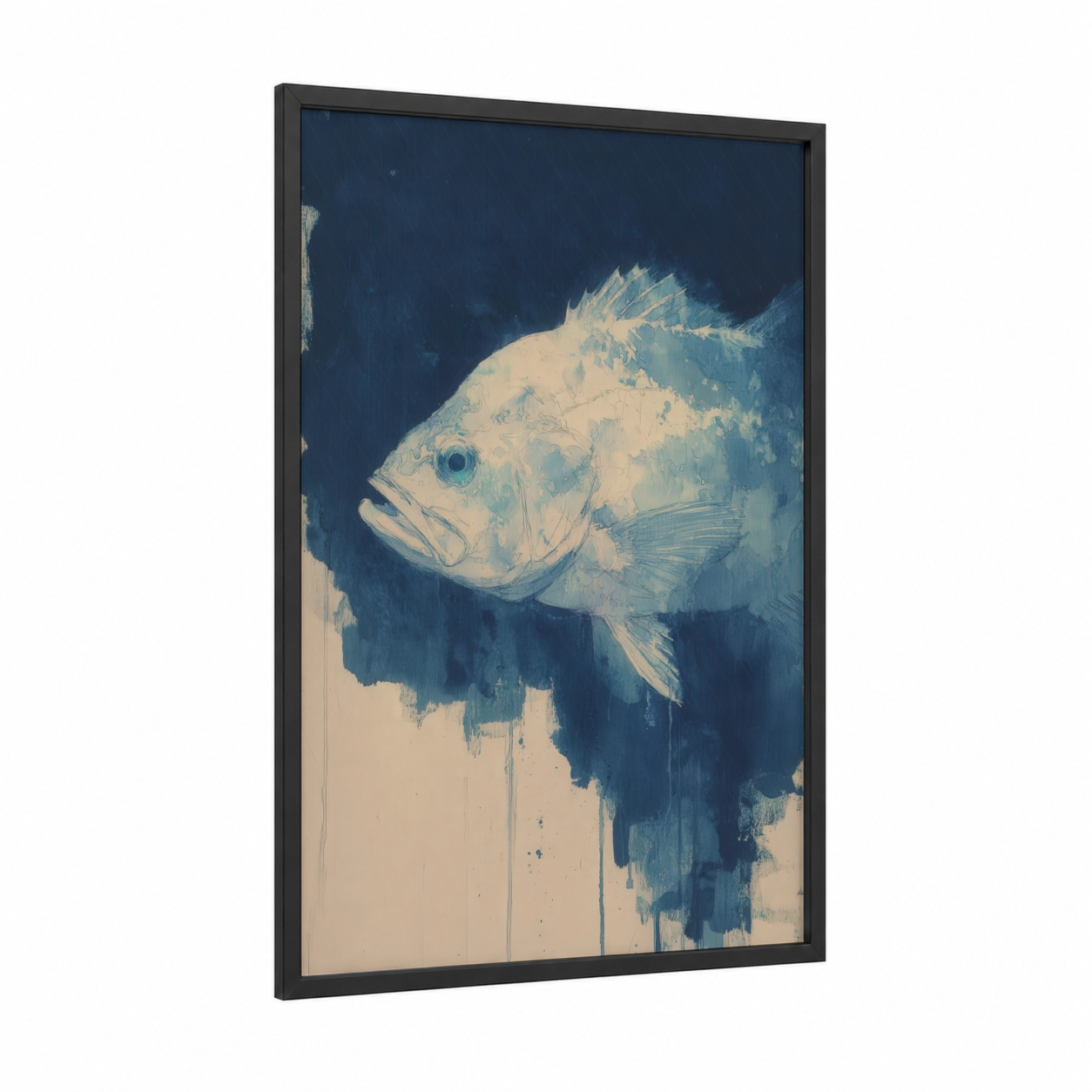 Ethereal Bass framed art print — black wood frame — blue and cream palette