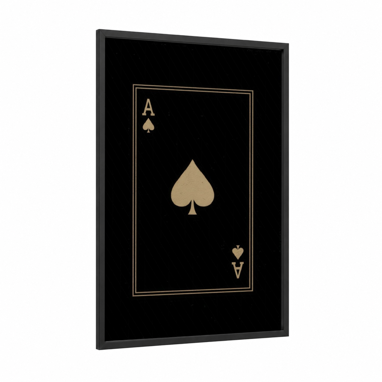 Ace of Spades framed card game print — black wood frame — black and gold and gold palette