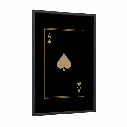 Ace of Spades framed card game print — black wood frame — black and gold and gold palette