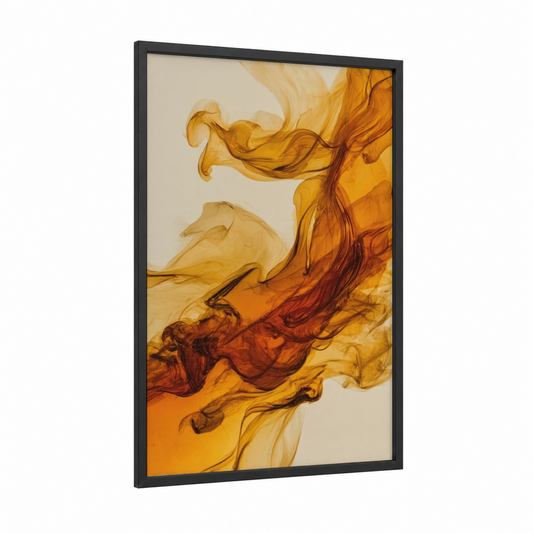 Amber Whiskey Flow framed art print — black wood frame — gold palette