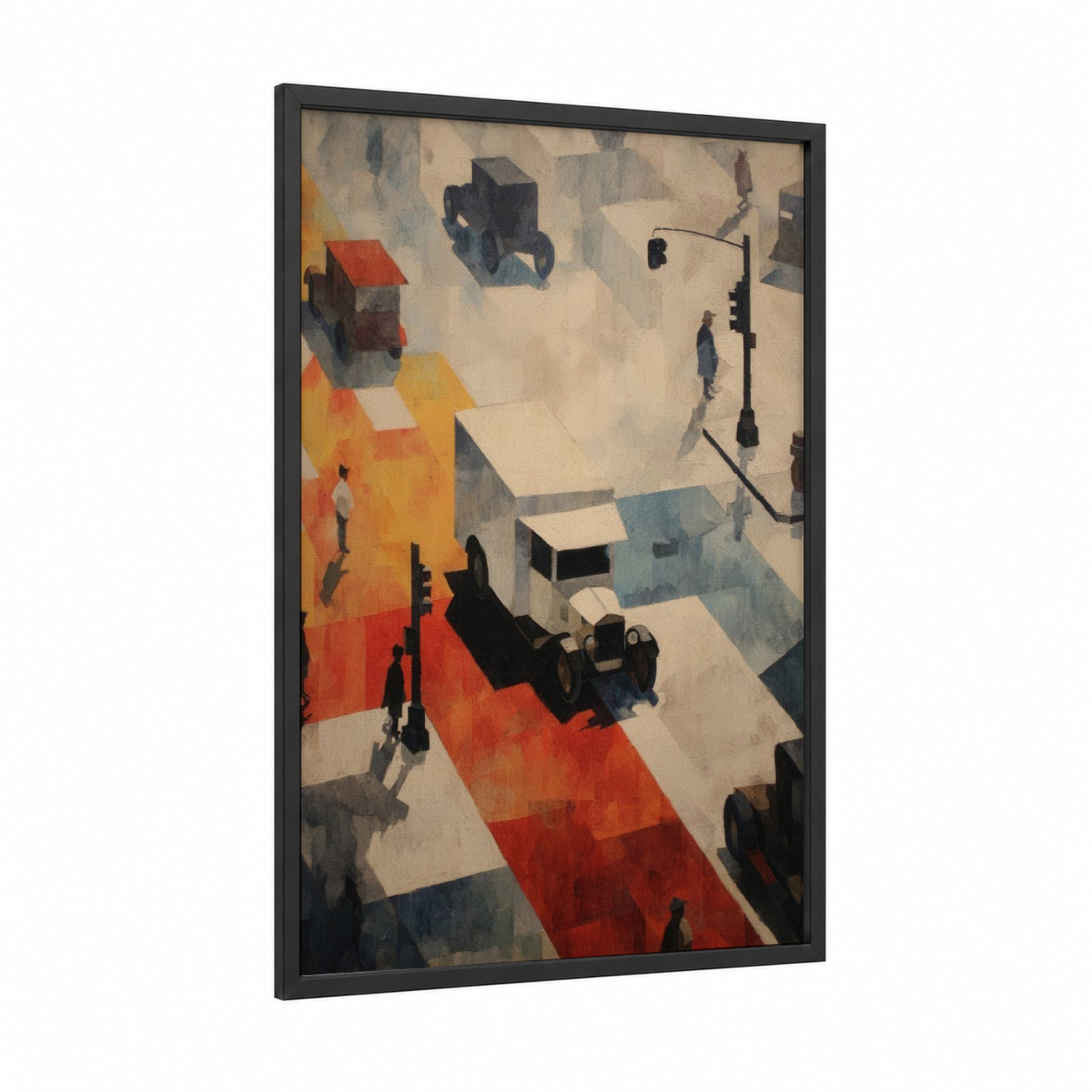 Urban Street Van framed art print — black wood frame — red and gray palette