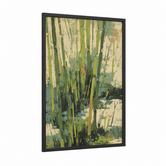 Verdant Bamboo framed art print — black wood frame — green and cream palette