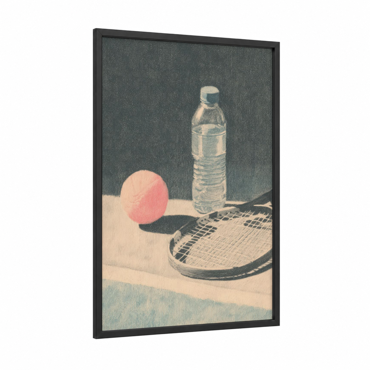 Racquetball Fitness framed art print — black wood frame — gray and peach palette