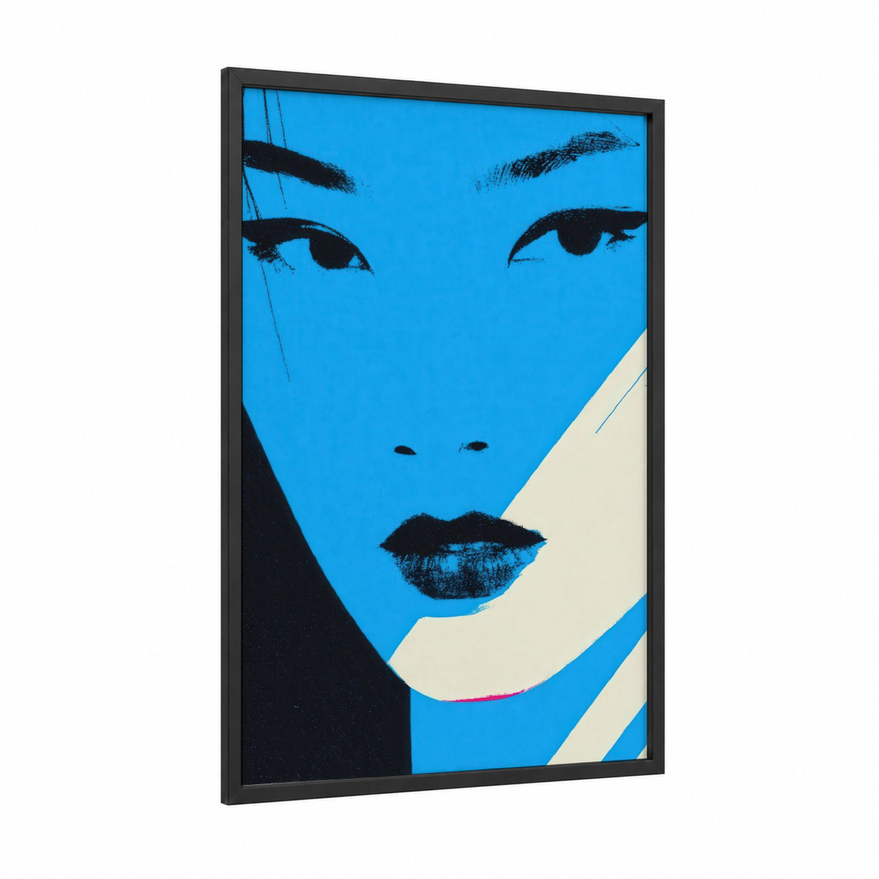 Electric Blue Eyes framed make up print — black wood frame — blue and black palette