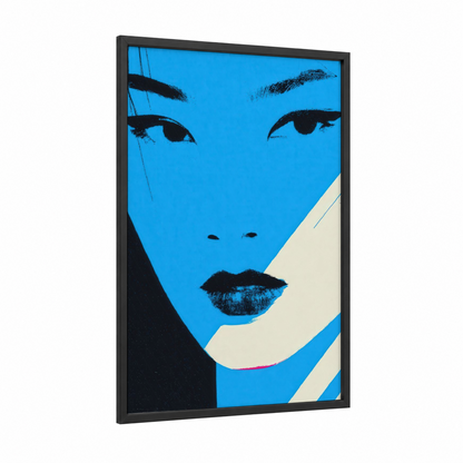 Electric Blue Eyes framed make up print — black wood frame — blue and black palette