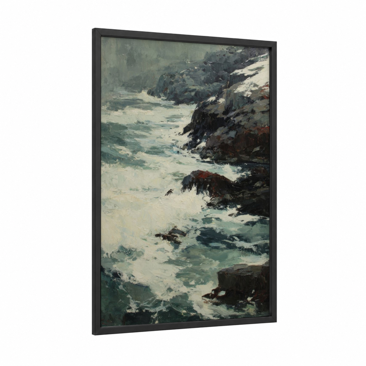 Coastal Storm Surge framed seascapes and ocean print — black wood frame — teal and gray palette