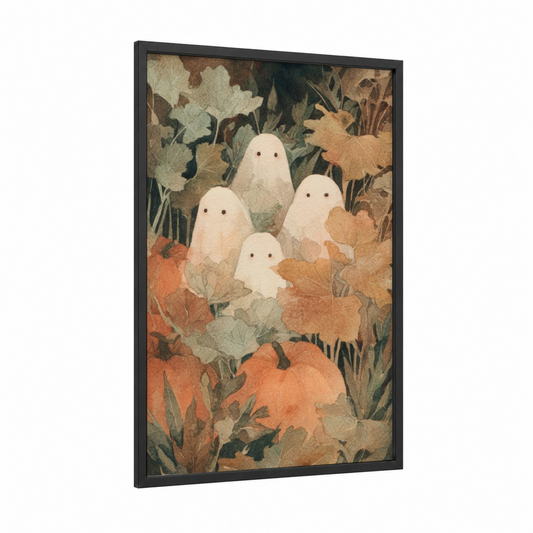 Autumn Ghosts framed art print — black wood frame — cream and russet palette
