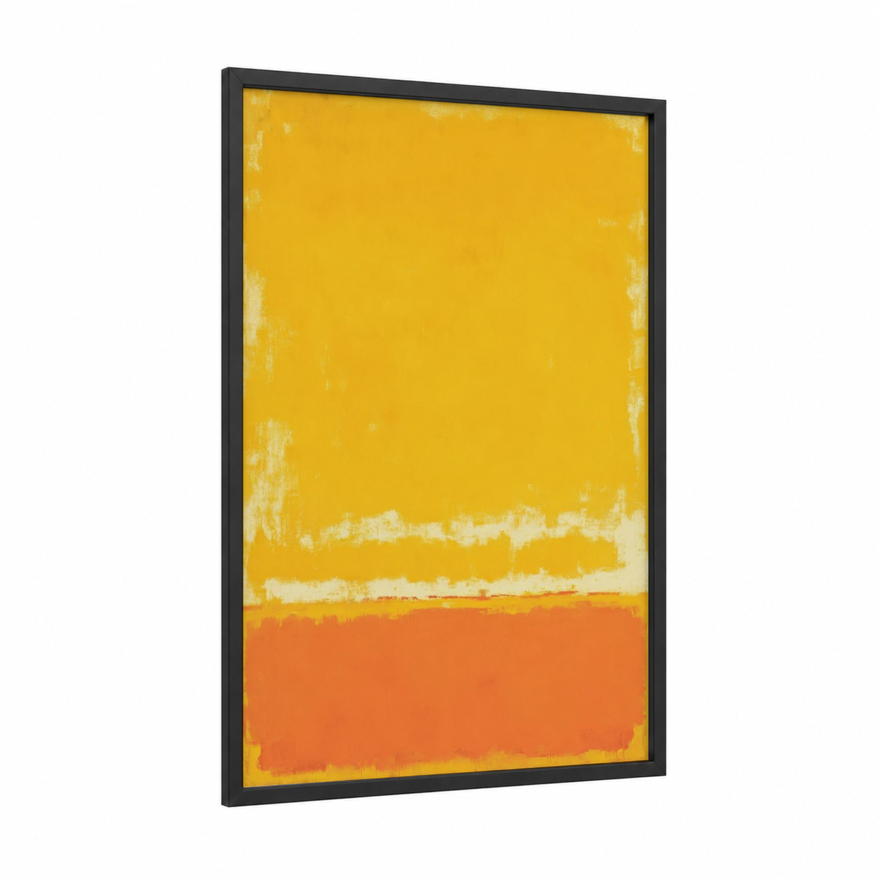 Golden Horizon framed abstract expressionism print — black wood frame — yellow gold and orange palette