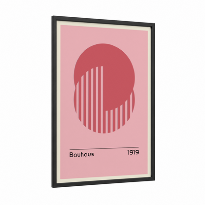 Geometric Head Study framed abstract geometric print — black wood frame — pink and rose gold palette