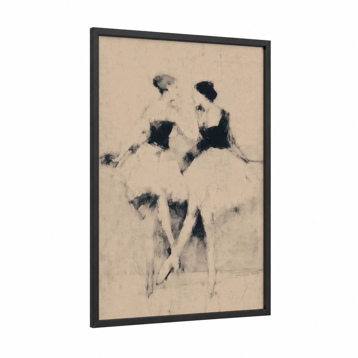 Vintage Swing Duo framed swing dance print — black wood frame — beige and black and white palette