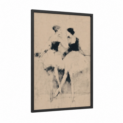 Vintage Swing Duo framed swing dance print — black wood frame — beige and black and white palette