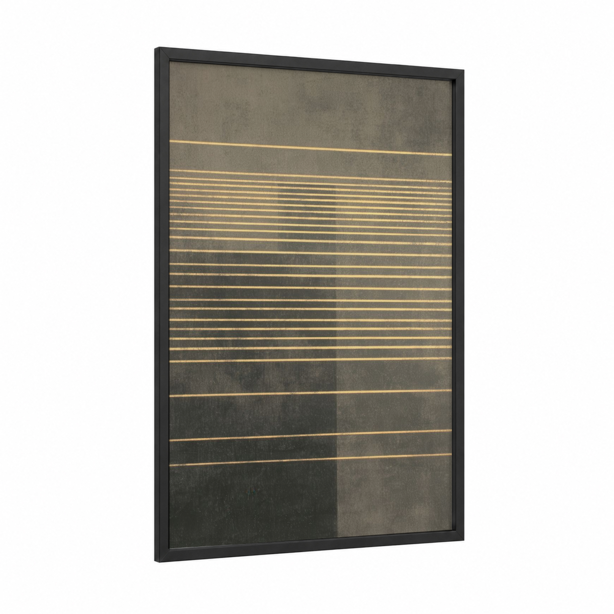 Charcoal Horizons framed abstract minimalist print — black wood frame — gray and gold palette