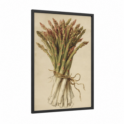 Fresh Asparagus Bundle framed vegetable print — black wood frame — green and cream palette
