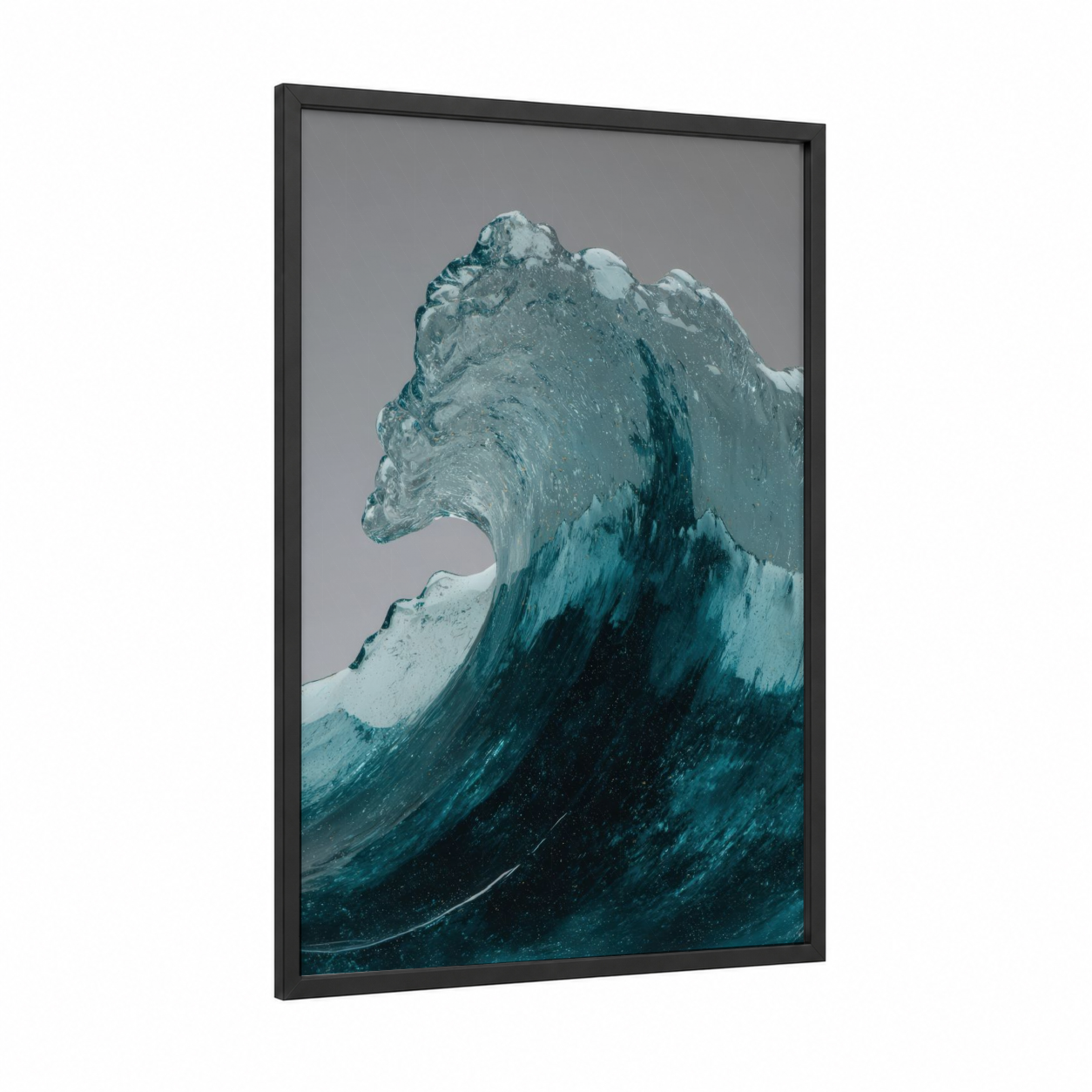 Frozen Wave Bear framed glassworking print — black wood frame — teal and white palette