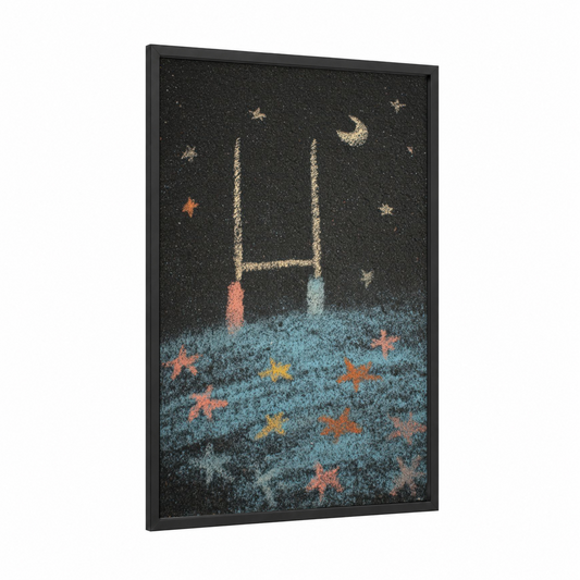 Starlit Rugby framed art print — black wood frame — black and gold and blue and gold palette