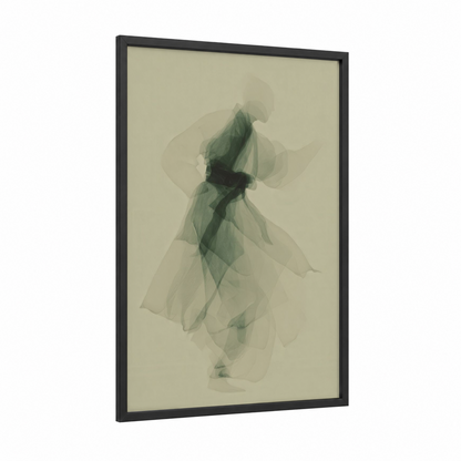 Flowing Taekwondo Warrior framed art print — black wood frame — sage green and cream palette