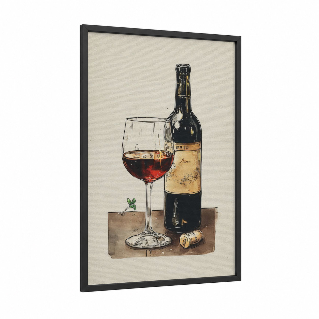 Vintage Wine Pour framed red wine print — black wood frame — red and cream palette