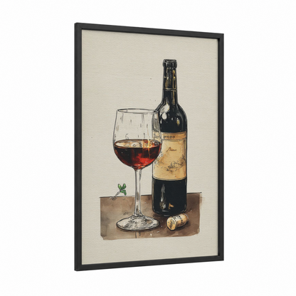 Vintage Wine Pour framed red wine print — black wood frame — red and cream palette