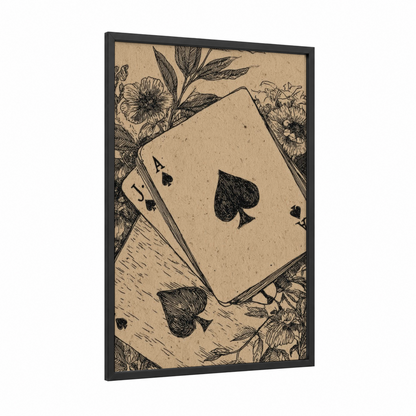 Botanical Card Game framed art print — black wood frame — black and cream palette