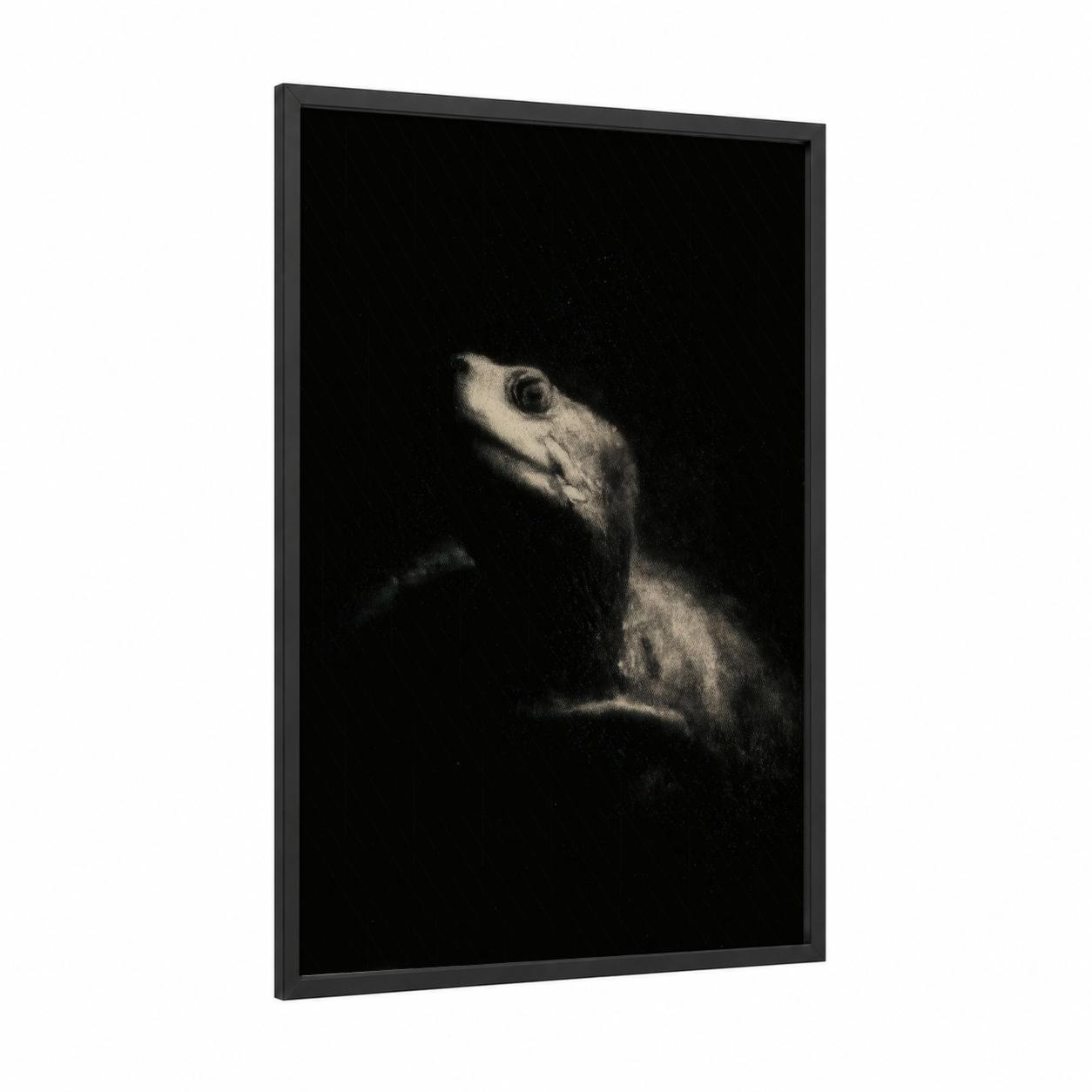 Contemplative Turtle framed art print — black wood frame — black and white palette