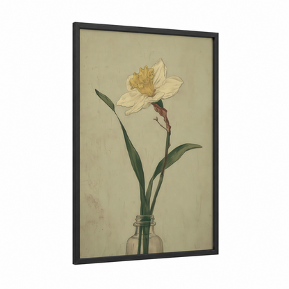 Cream Daffodil framed daffodils print — black wood frame — cream and dark green palette