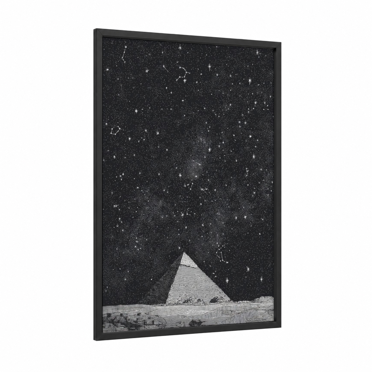Celestial Pyramid framed great pyramid of giza print — black wood frame — black and white palette