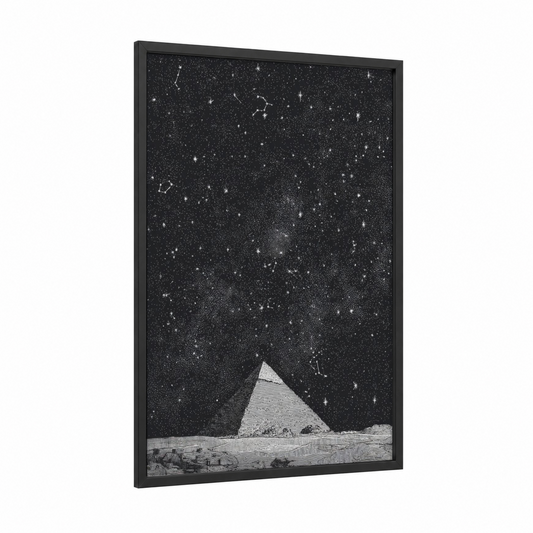 Celestial Pyramid framed great pyramid of giza print — black wood frame — black and white palette