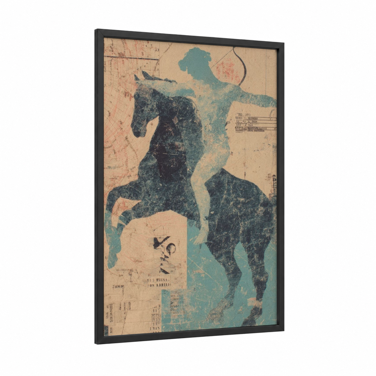 Archer Zodiac framed sagittarius print — black wood frame — teal and black palette