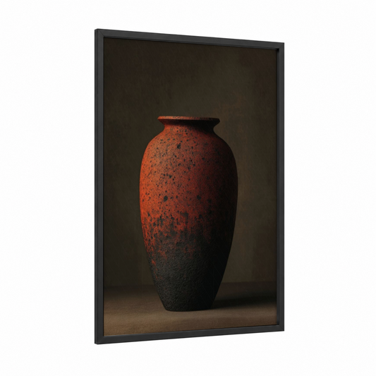 Rustic Terracotta Vessel framed pottery print — black wood frame — russet and espresso palette