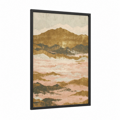 Golden Mountain Landscape framed islam print — black wood frame — gold and peach palette