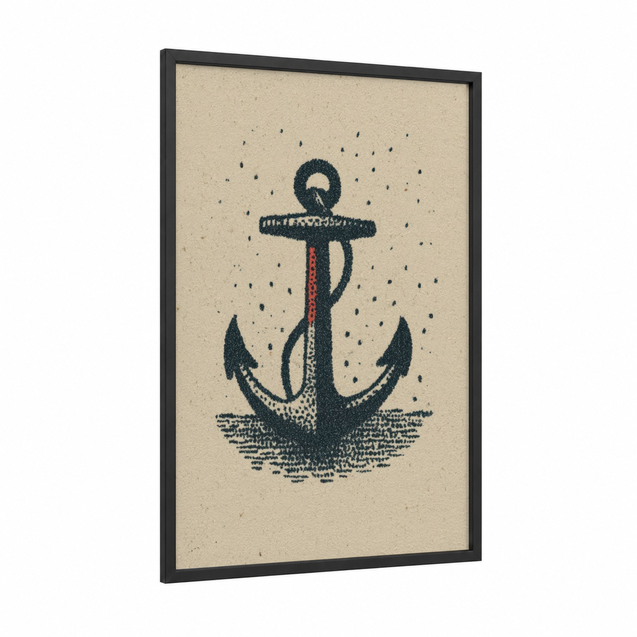 Vintage Anchor framed art print — black wood frame — cream palette