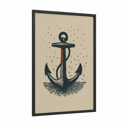 Vintage Anchor framed art print — black wood frame — cream palette